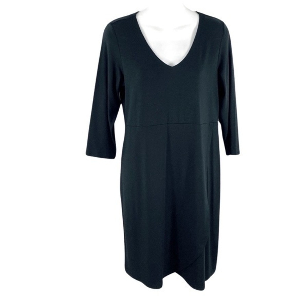 NWT J.Jill Wearever Collection Black V-neck 3/4 Sleeve Stretch Dress SP J18